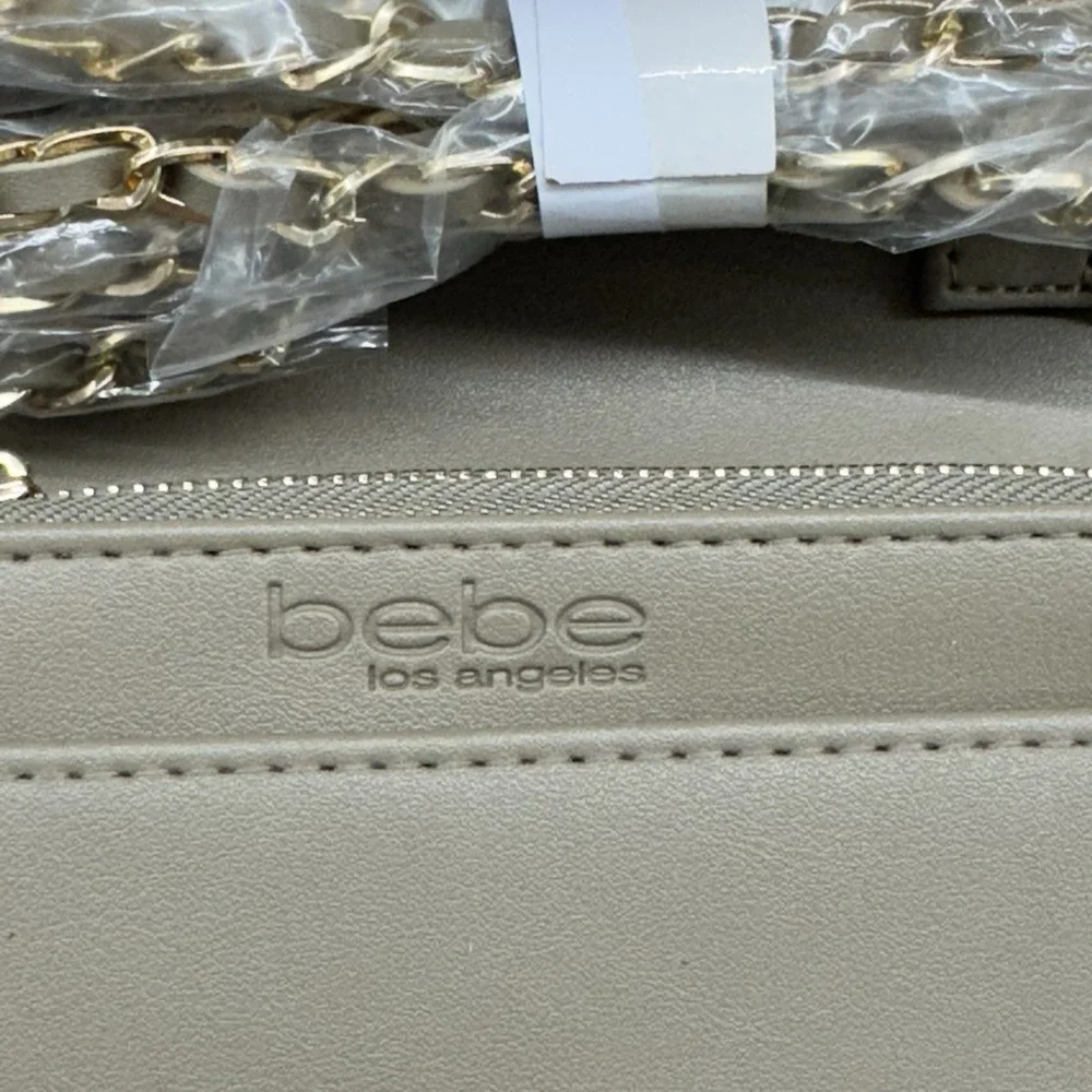 BeBe Los Angeles Sophia Crossbody Small Taupe Quilted Bag Purse Chain Strap NEW - Picture 6 of 9